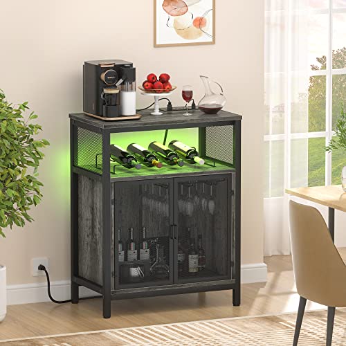 Free-Standing Wine Bar Cabinet with LED Lights