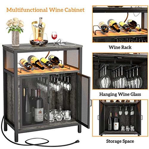 Free-Standing Wine Bar Cabinet with LED Lights