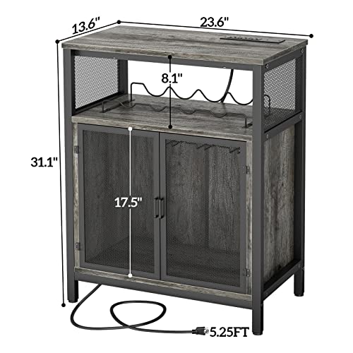 Free-Standing Wine Bar Cabinet with LED Lights