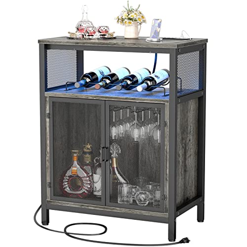 Free-Standing Wine Bar Cabinet with LED Lights