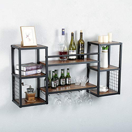 Rustic Wine Rack with Glass Holder & Shelf