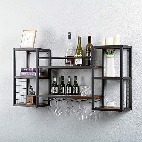 Rustic Wine Rack with Glass Holder & Shelf