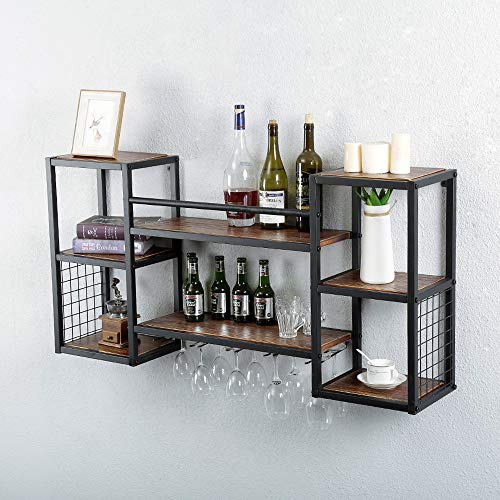 Rustic Wine Rack with Glass Holder & Shelf