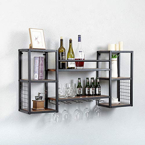 Rustic Wine Rack with Glass Holder & Shelf