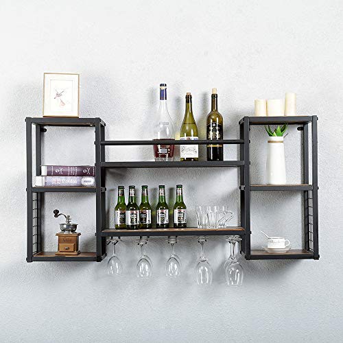 Rustic Wine Rack with Glass Holder & Shelf