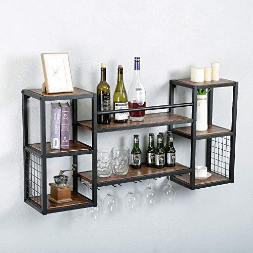 Rustic Wine Rack with Glass Holder & Shelf