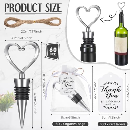 60 Heart-Shaped Wine Stoppers with Decorative Accessories