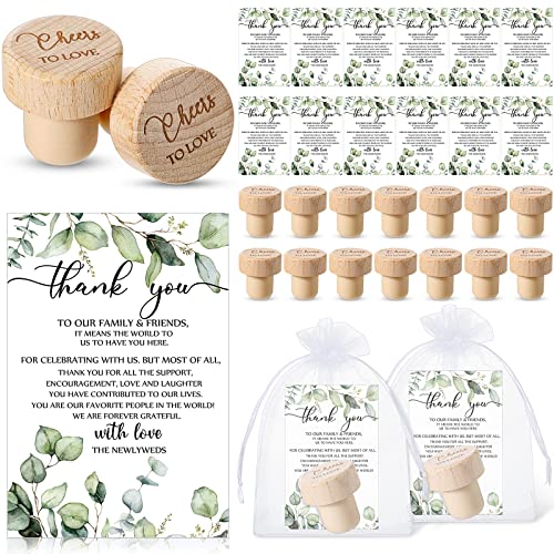 Wooden Wine Stoppers with Greenery Thank You Cards