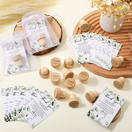 Wooden Wine Stoppers with Greenery Thank You Cards