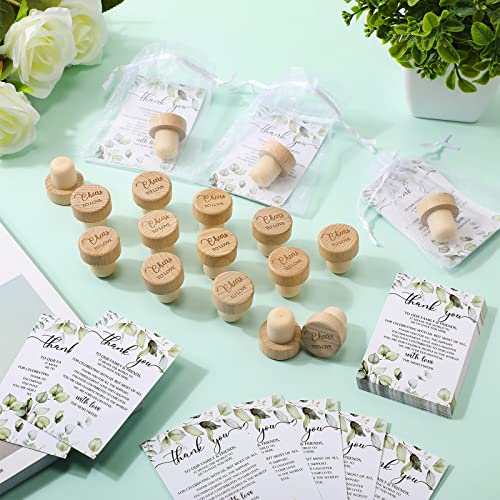 Wooden Wine Stoppers with Greenery Thank You Cards