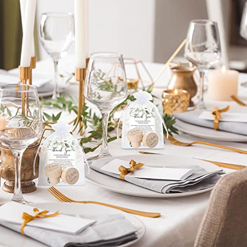 Wooden Wine Stoppers with Greenery Thank You Cards