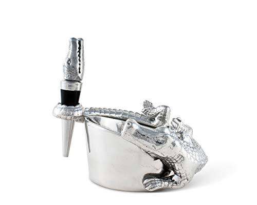 Aluminum Alligator Wine Coaster & Stopper Set