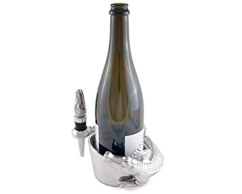 Aluminum Alligator Wine Coaster & Stopper Set