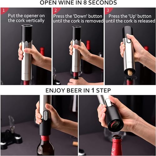 CIRCLE JOY Electric Wine Opener Set Automatic Wine Opener Kit for Wine and Beer Cordless Electric Wine Bottle Openers Gift Set with Foil Cutter, Aerator Pourer, Vacuum Pump and 2 Wine Stoppers