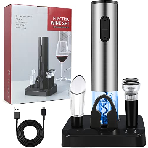Electric Wine Opener Set with Accessories (Silver)