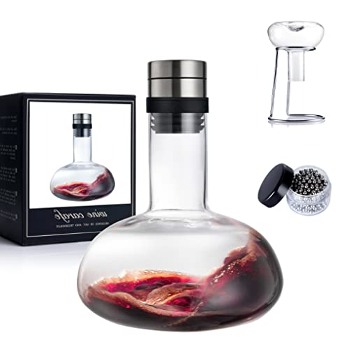 Hand-Blown Wine Decanter Set with Aerator and Stand