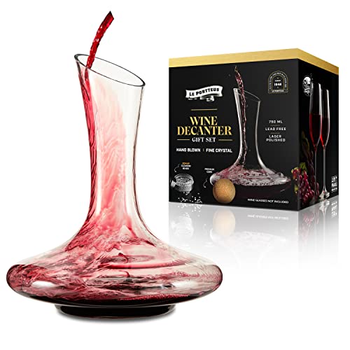 Hand-Blown Crystal Wine Decanter with Stopper and Aerator