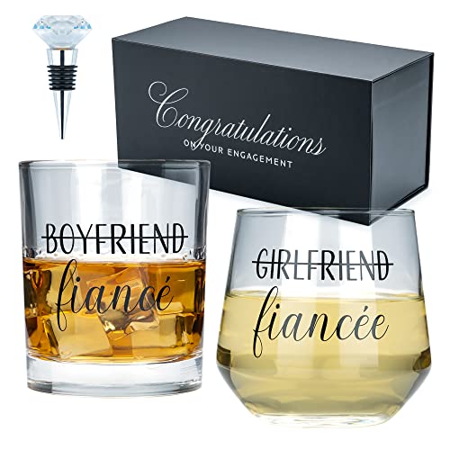 Engagement Wine and Whiskey Glasses with Diamond Stopper