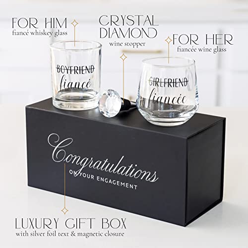 Engagement Wine and Whiskey Glasses with Diamond Stopper