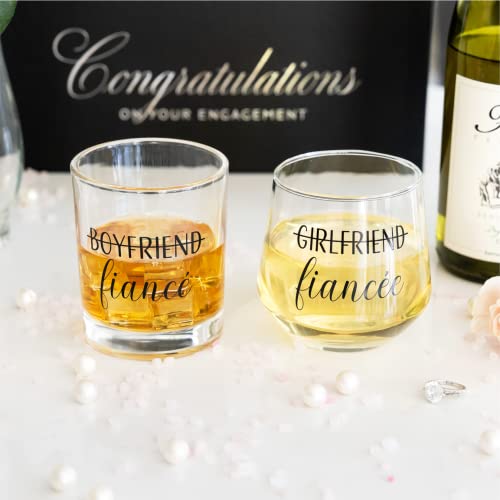 Engagement Wine and Whiskey Glasses with Diamond Stopper