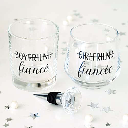 Engagement Wine and Whiskey Glasses with Diamond Stopper