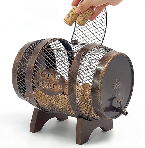 Large Barrel Cork Holder on Wooden Stand for Wine Lovers