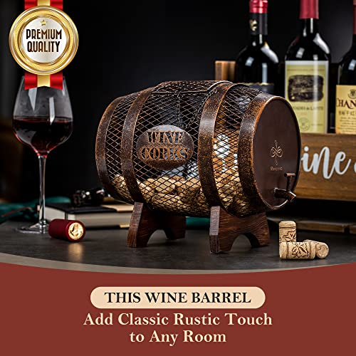 Large Barrel Cork Holder on Wooden Stand for Wine Lovers