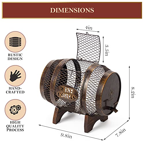 Large Barrel Cork Holder on Wooden Stand for Wine Lovers