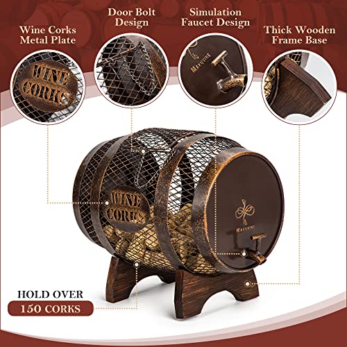 Large Barrel Cork Holder on Wooden Stand for Wine Lovers