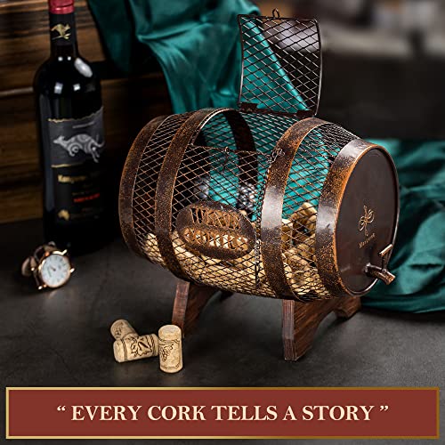 Large Barrel Cork Holder on Wooden Stand for Wine Lovers