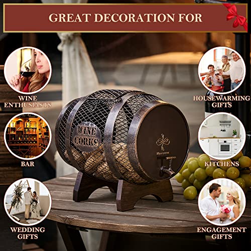 Large Barrel Cork Holder on Wooden Stand for Wine Lovers