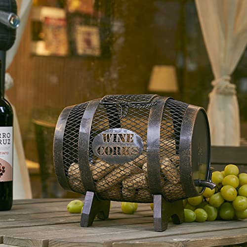 Large Barrel Cork Holder on Wooden Stand for Wine Lovers
