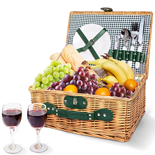 Wicker Picnic Basket for Two with Complete Set
