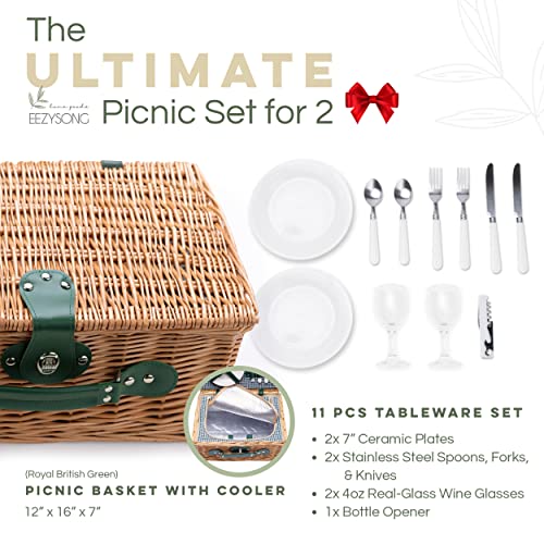 Wicker Picnic Basket for Two with Complete Set