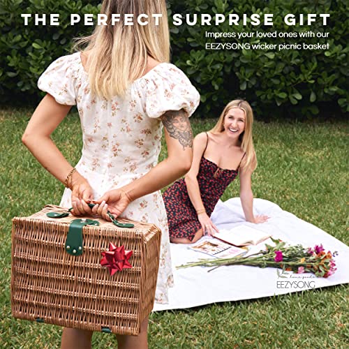 Wicker Picnic Basket for Two with Complete Set