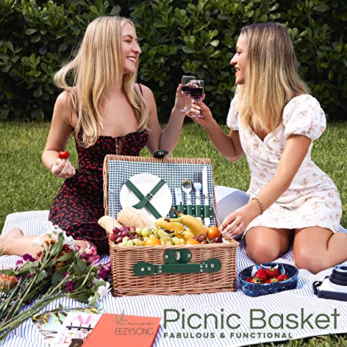 Wicker Picnic Basket for Two with Complete Set