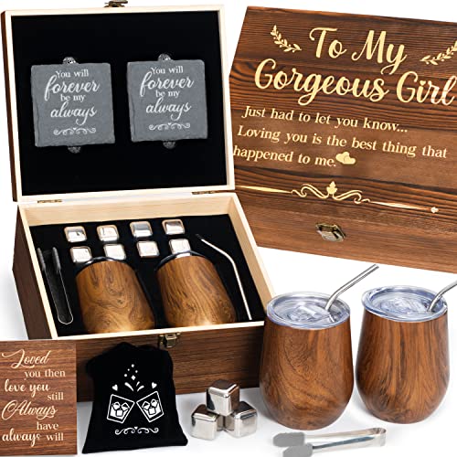 Elegant Engraved Wood Wine Tumbler Set for Her