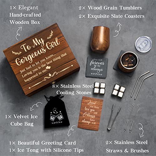 Elegant Engraved Wood Wine Tumbler Set for Her