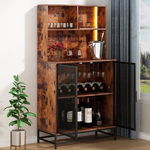 Industrial Wine Bar Cabinet with LED Lights