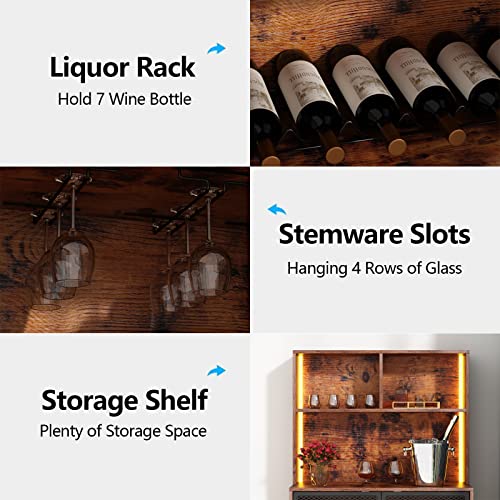 Industrial Wine Bar Cabinet with LED Lights