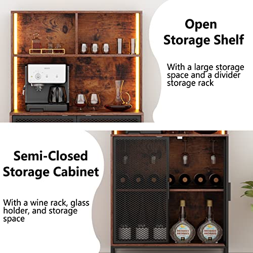 Industrial Wine Bar Cabinet with LED Lights