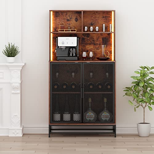 Industrial Wine Bar Cabinet with LED Lights
