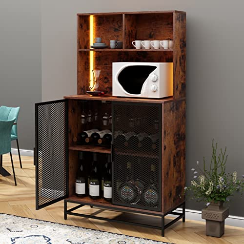 Industrial Wine Bar Cabinet with LED Lights