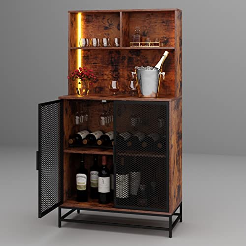 Industrial Wine Bar Cabinet with LED Lights