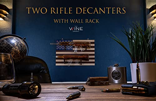 Gun themed whiskey decanter set with rack