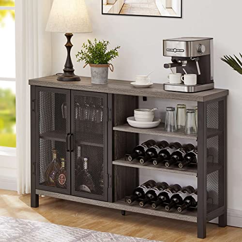 Industrial Rustic Wine Bar Cabinet with Stemware Rack