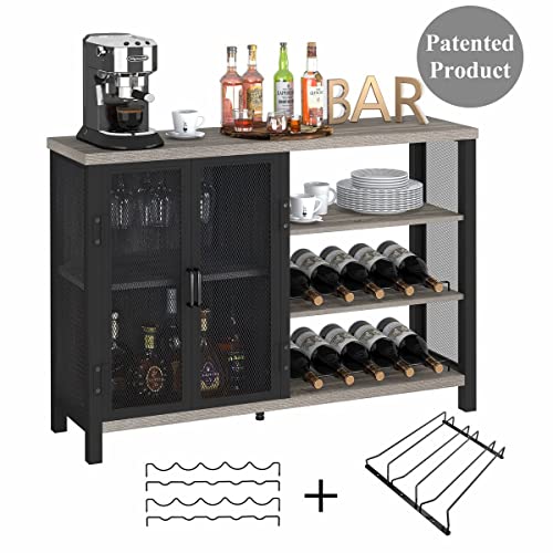 Industrial Rustic Wine Bar Cabinet with Stemware Rack