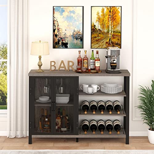 Industrial Rustic Wine Bar Cabinet with Stemware Rack