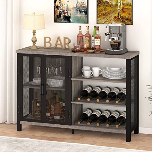Industrial Rustic Wine Bar Cabinet with Stemware Rack