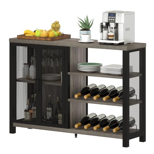 Industrial Rustic Wine Bar Cabinet with Stemware Rack